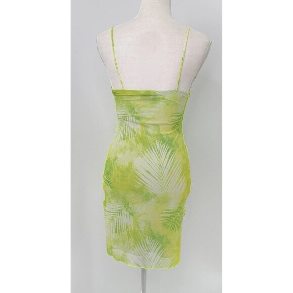 Bershka Mesh Palm Print Cami Mini‎ Dress Size M Summer Boho Festival - Picture 3 of 12